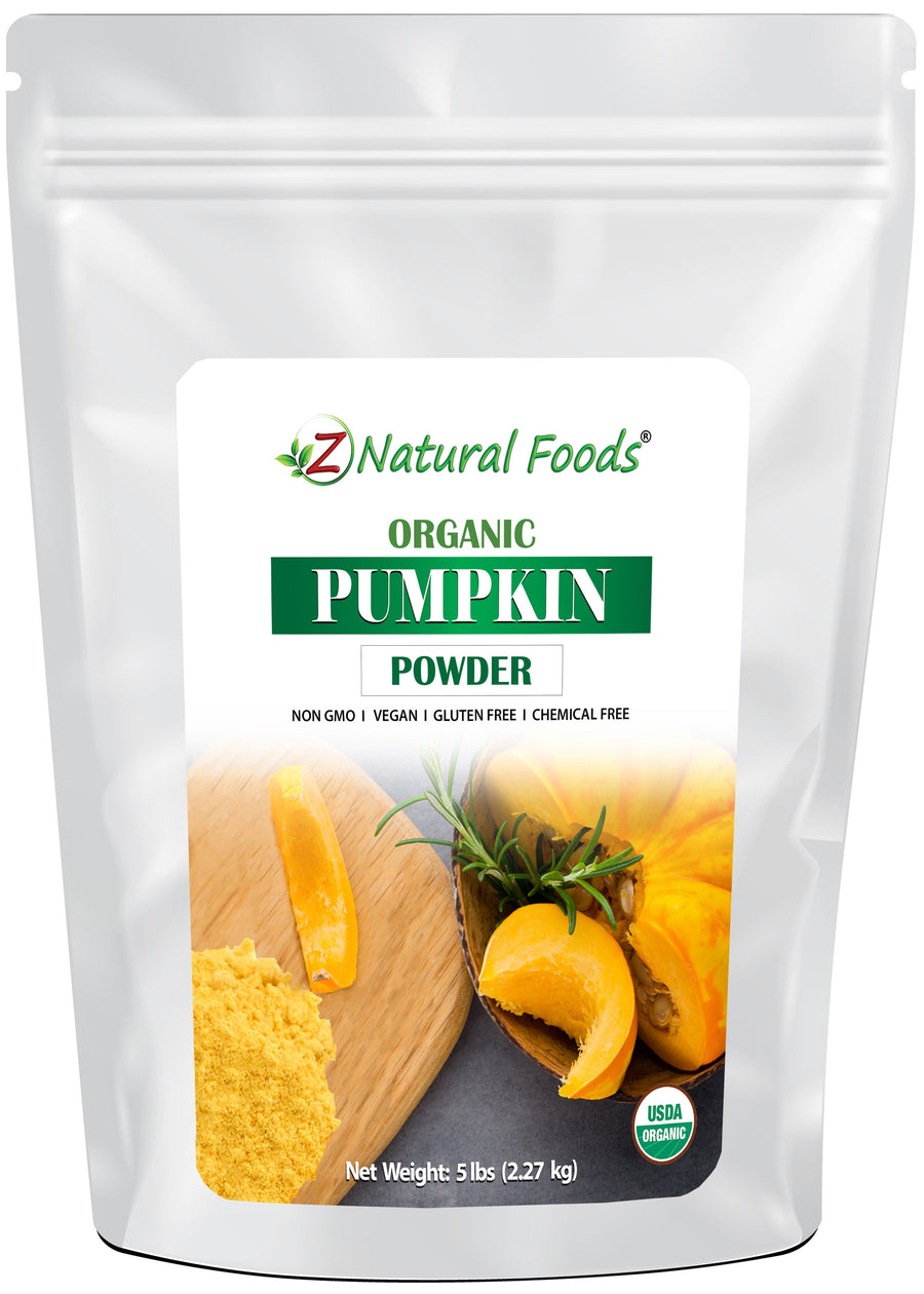 Photo of the front of 5 lb bag of Pumpkin Powder - Organic