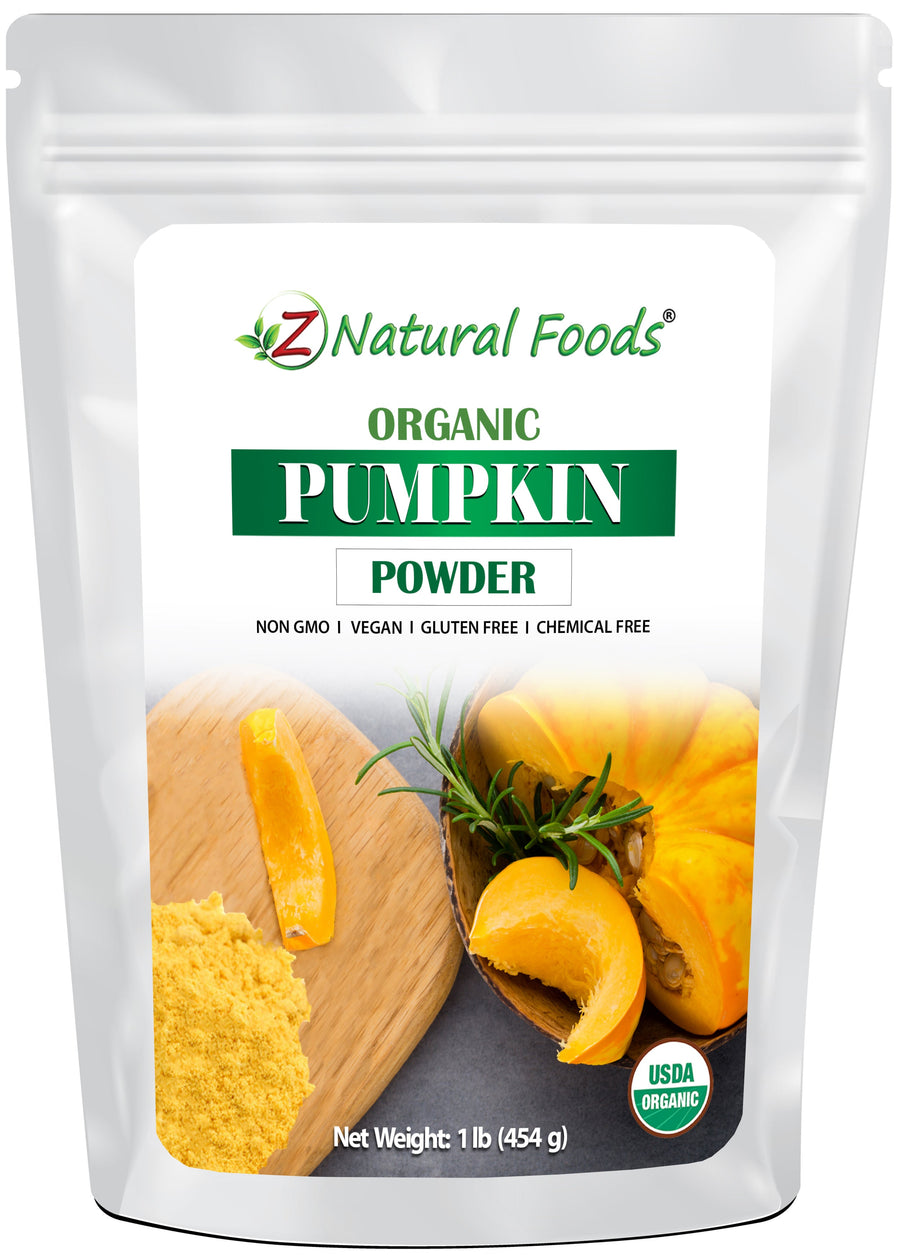 Photo of the front of 1 lb bag of Pumpkin Powder - Organic