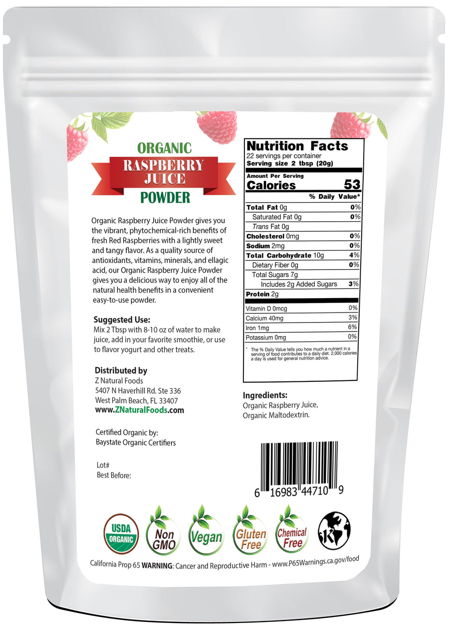 Back of bag image for Raspberry Juice Powder - Organic from Z Natural Foods 
