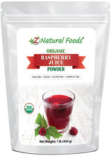 Photo of front of 1 lb bag of Raspberry Juice Powder - Organic Fruit Powders Z Natural Foods 