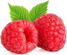Closeup image of two cored Raspberries on white background.