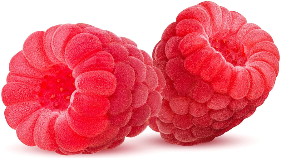 close up image of 2 Red Raspberry on white background