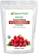 Photo of front of 1 lb bag of Red Raspberry Powder - Organic Freeze Dried Fruit Powders Z Natural Foods 