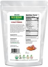 Photo of back of 1 lb bag of Red Reishi Mushroom Extract Powder (Lingzhi) - Organic