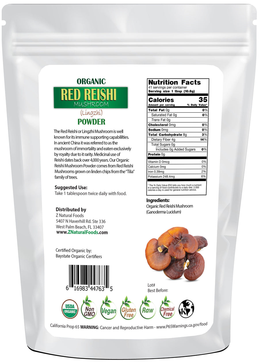 back of bag image of Red Reishi Mushroom Powder (Lingzhi) - Organic Mushrooms Z Natural Foods 