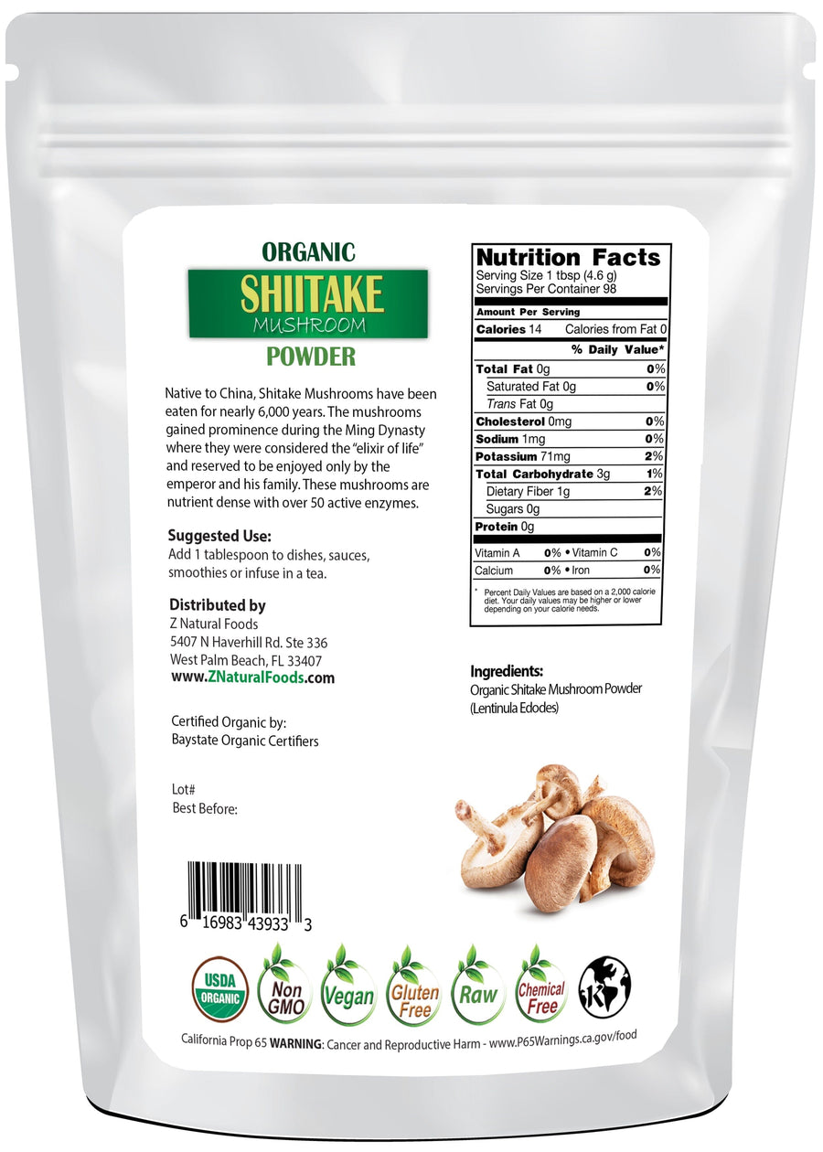 Shiitake Mushroom Powder - Organic back of the bag image Z Natural Foods 
