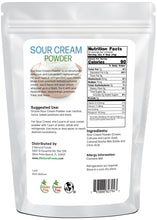 Photo of back of 1 lb bag of Sour Cream Powder Sour Cream Z Natural Foods 