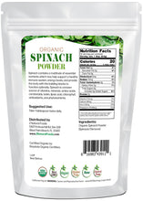 Back of bag image of Spinach Powder - Organic Vegetable, Leaf & Grass Powders Z Natural Foods 