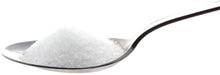Photo of metal spoon full of Stevia & Erythritol Blend that looks very close to regular white sugar crystals