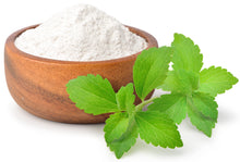 Image of white Stevia Extract Powder in wooden bowl