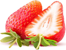 Image of a bright red fresh strawberry cut in half