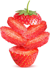Image of a bright red fresh strawberry cut in slices