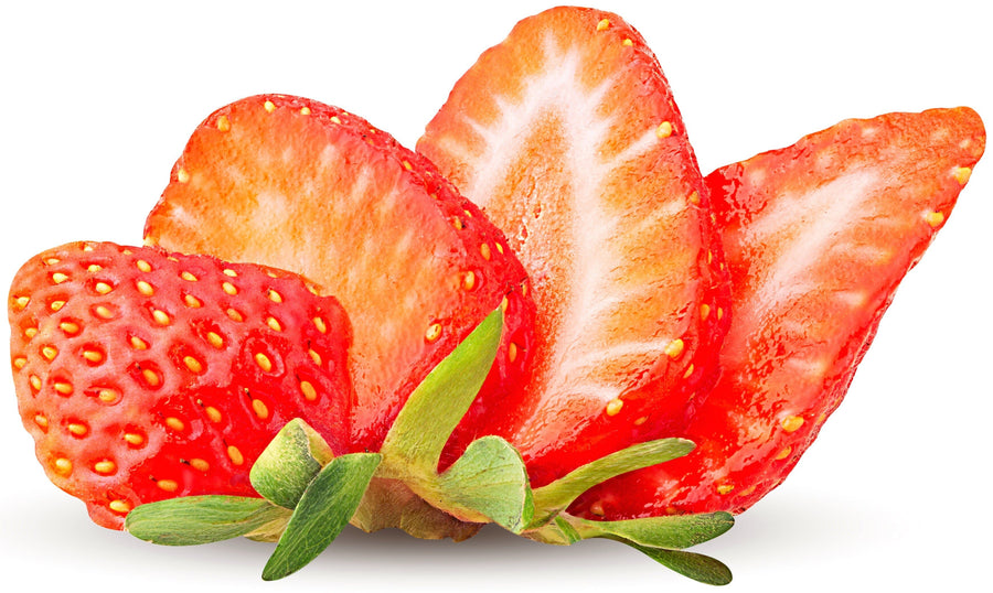 Image of a bright red fresh strawberry cut in slices