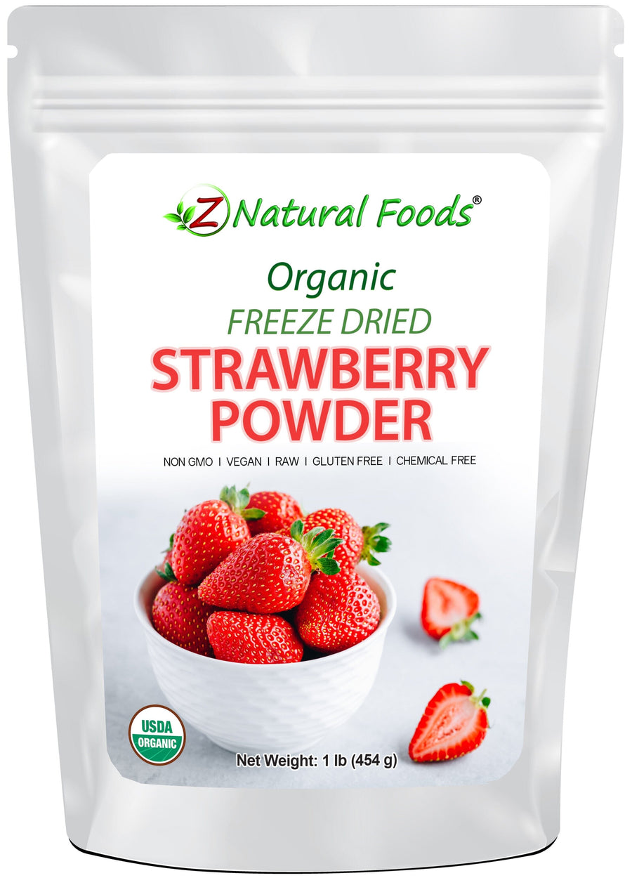 1 lb Strawberry Powder - Organic Freeze Dried Fruit Powders Z Natural Foods front of bag image