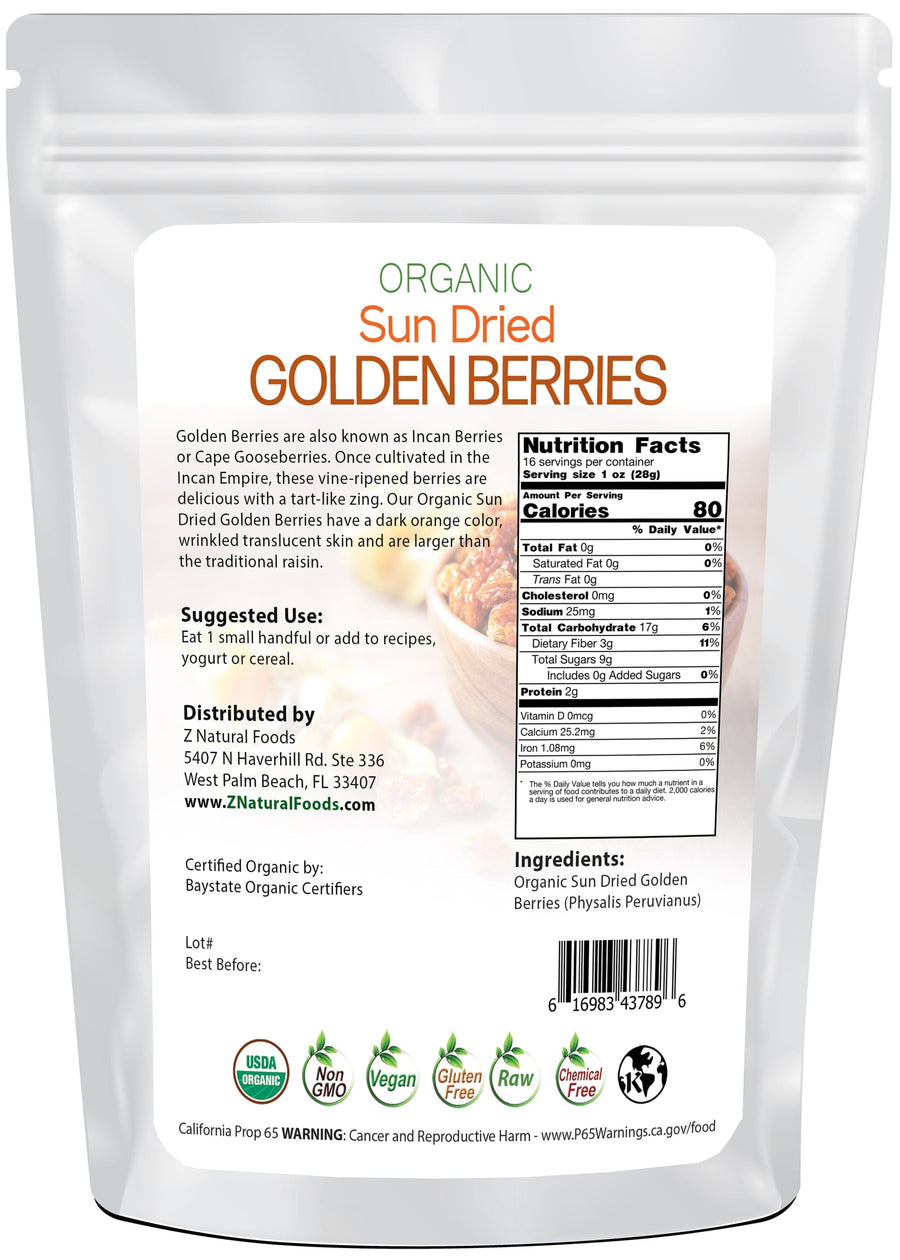 Back bag image of Sun Dried Golden Berries - Organic from Z Natural Foods 
