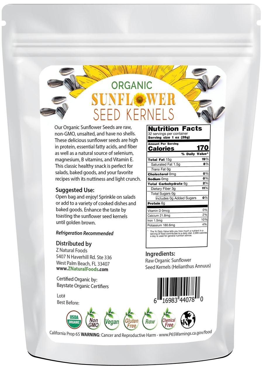 Back of bag image of Sunflower Seed Kernels - Organic Raw from Z Natural Foods 