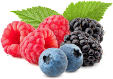Mix Berries of 2 blueberries, 2 blackberries and 3 raspberries with 2 green leaves