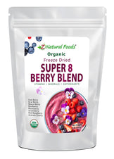 Photo of front of 1 lb bag of Super 8 Berry Blend - Organic Freeze Dried Fruit Powders Z Natural Foods 