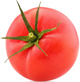 Tomato with green stem on white background