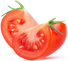 Image of red Sliced Tomato with green stem