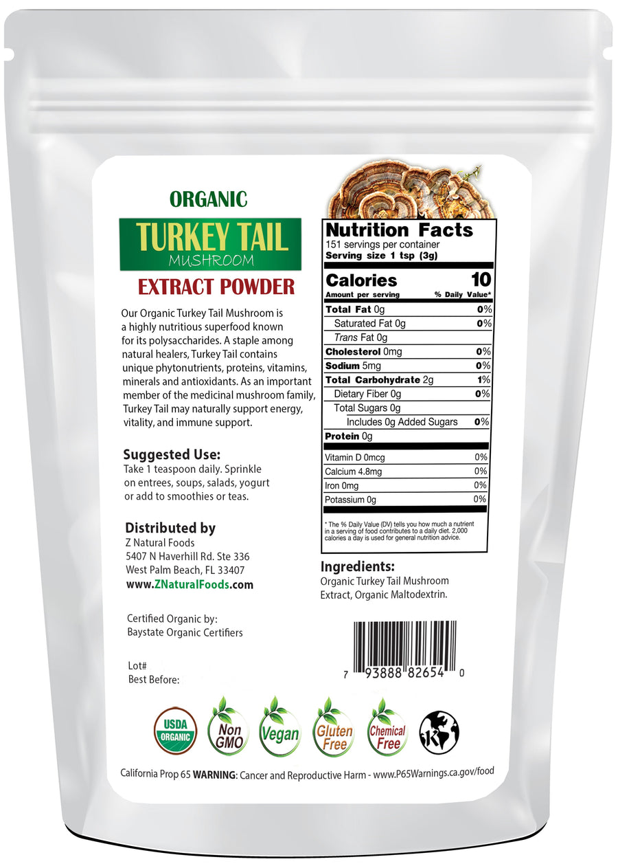 1 lb Turkey Tail Mushroom Extract back of bag image