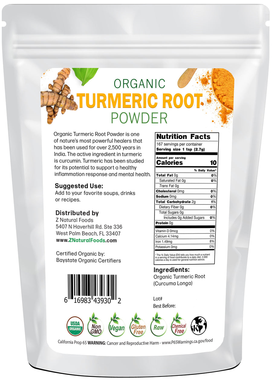 Turmeric Root Powder - Organic back of the bag image Z Natural Foods 