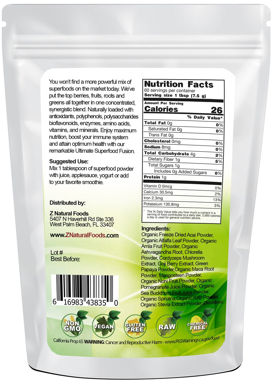 Back bag image of Ultimate Superfood Fusion Powder from Z Natural Foods 