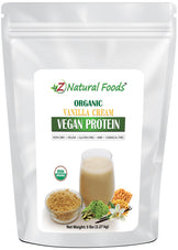 Photo of front of 5 lb bag of Z Natural Foods Organic Vanilla Cream Vegan Protein