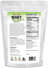 Photo of back of 1 lb bag of Vanilla Cream Whey Protein Isolate