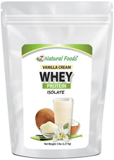 Photo of front of 5 lb bag of Vanilla Cream Whey Protein Isolate