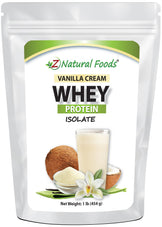Photo of front of 1 lb bag of Vanilla Cream Whey Protein Isolate