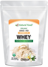 Organic grass-fed Vanilla Whey protein concentrate front of the bag image 1 lb