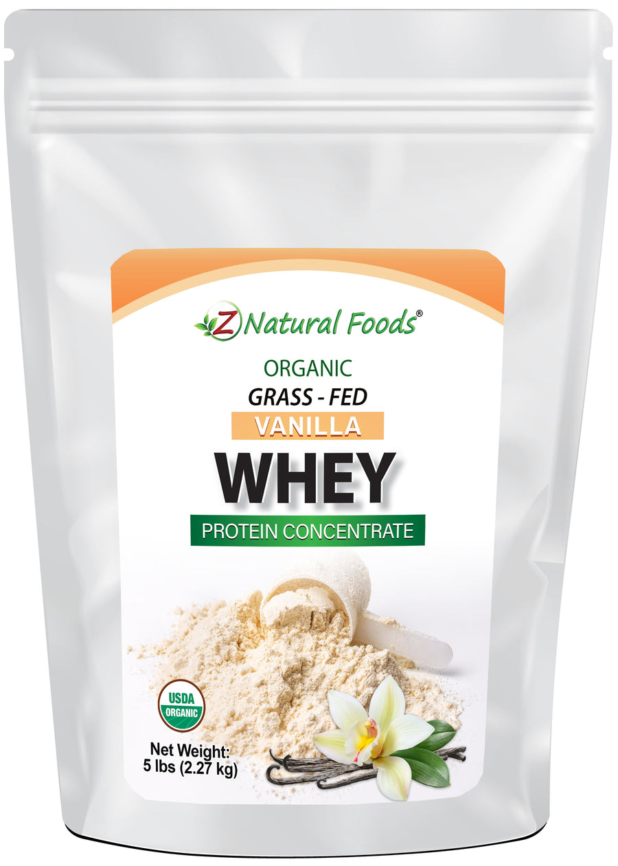 Organic grass-fed Vanilla Whey protein concentrate front of the bag image 1 lb