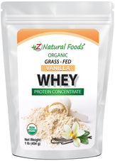 Organic Grass-Fed Vanilla Whey Protein Concentrate front of the bag image 1 lb