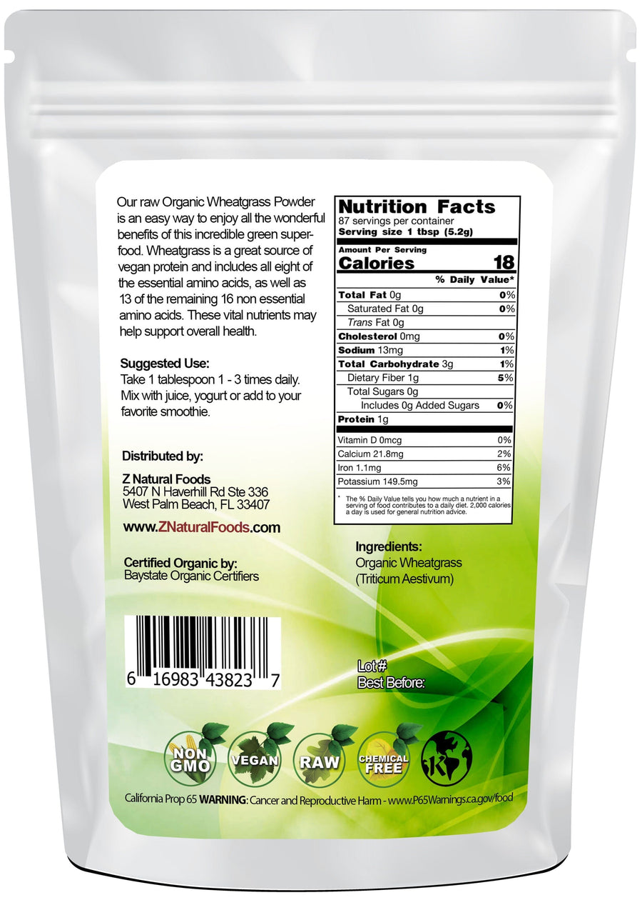 Wheatgrass Powder - Organic back of the bag image Z Natural Foods 