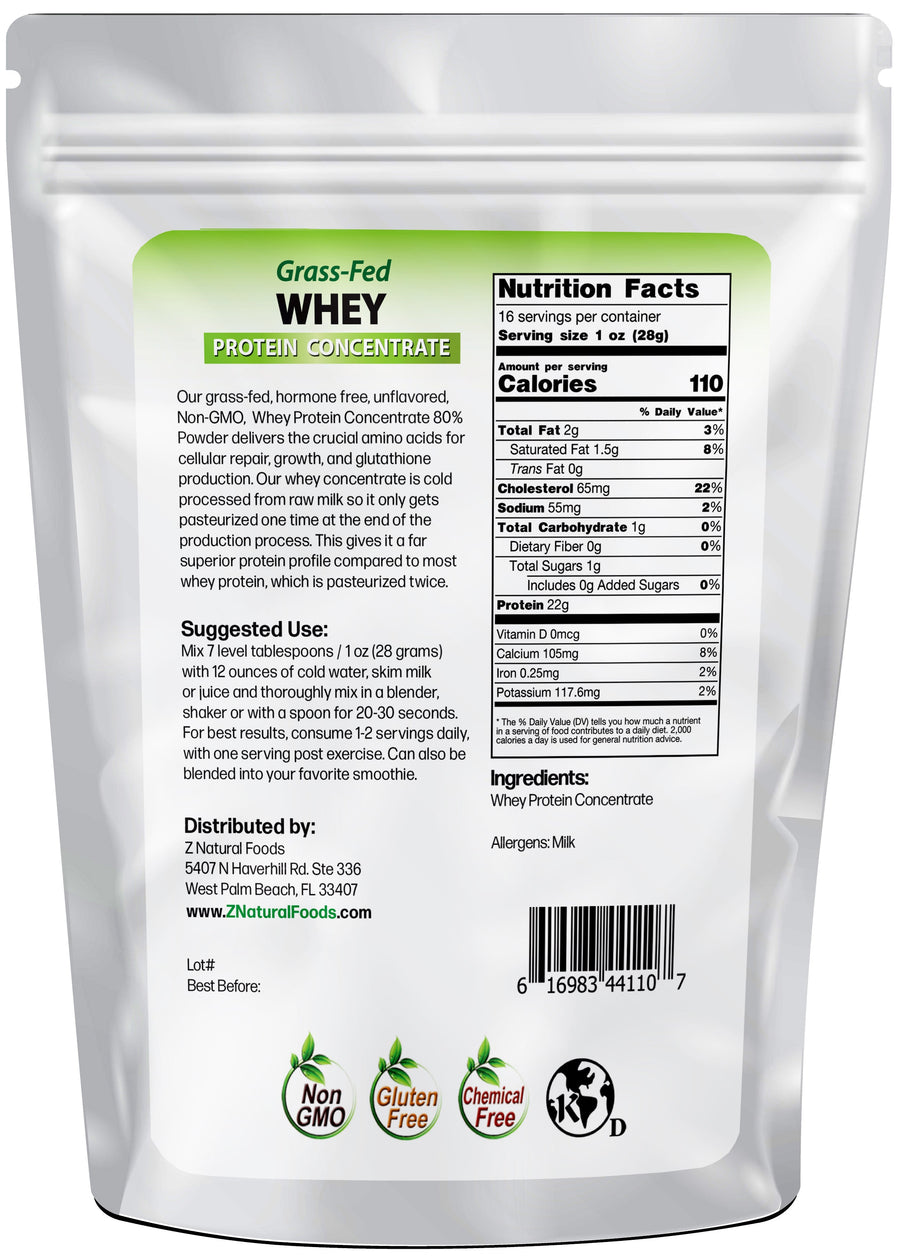 1 lb Whey Protein Concentrate Proteins & Collagens Z Natural Foods back of bag image