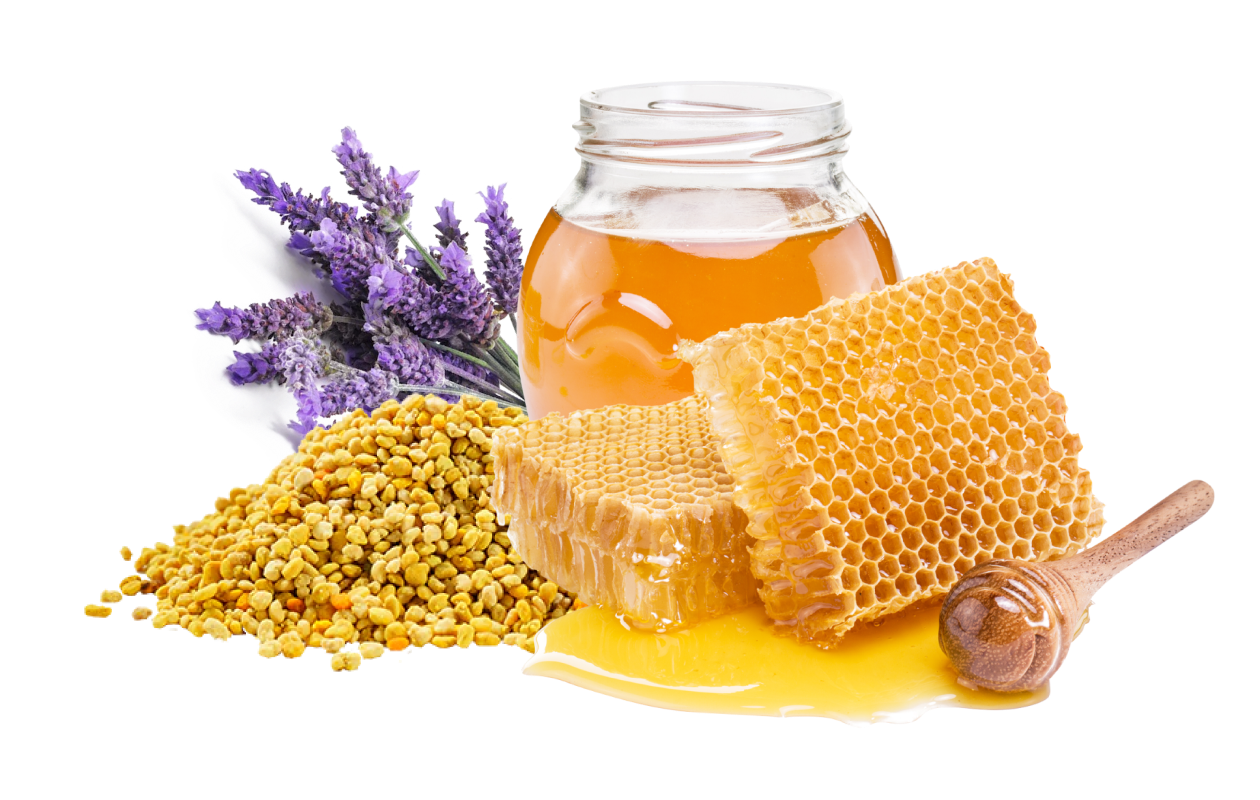 Image of Bee pollen, honey, lavender and Beeswax