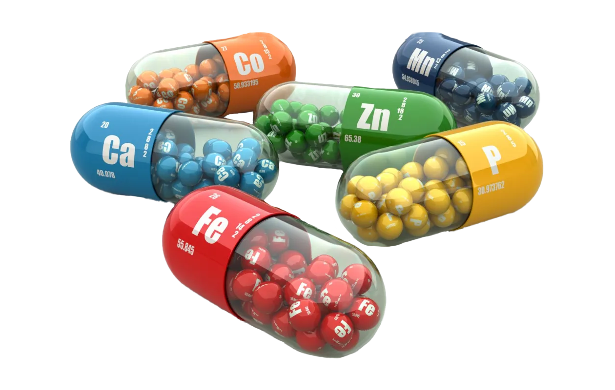 Image of capsules showing symbols from Periodic Table for minerals.